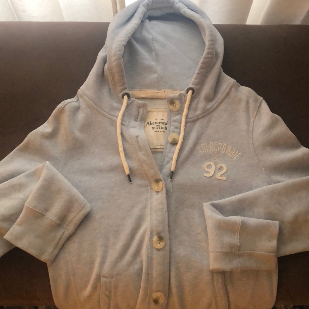 Abercrombie & Fitch light blue button up hoodie